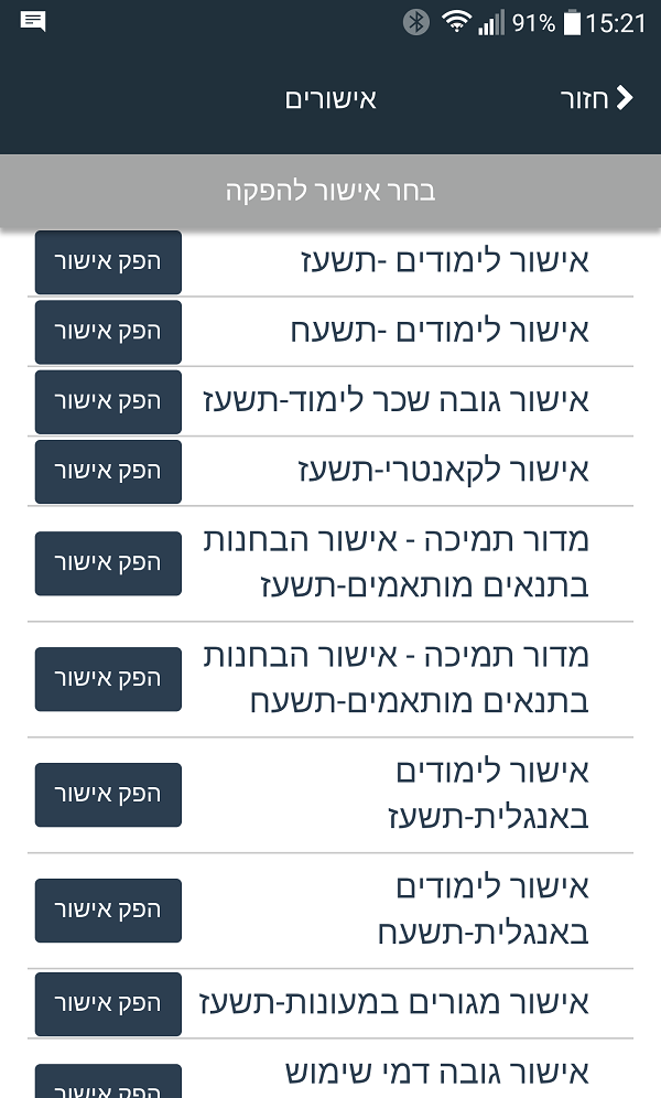מסך אישורים